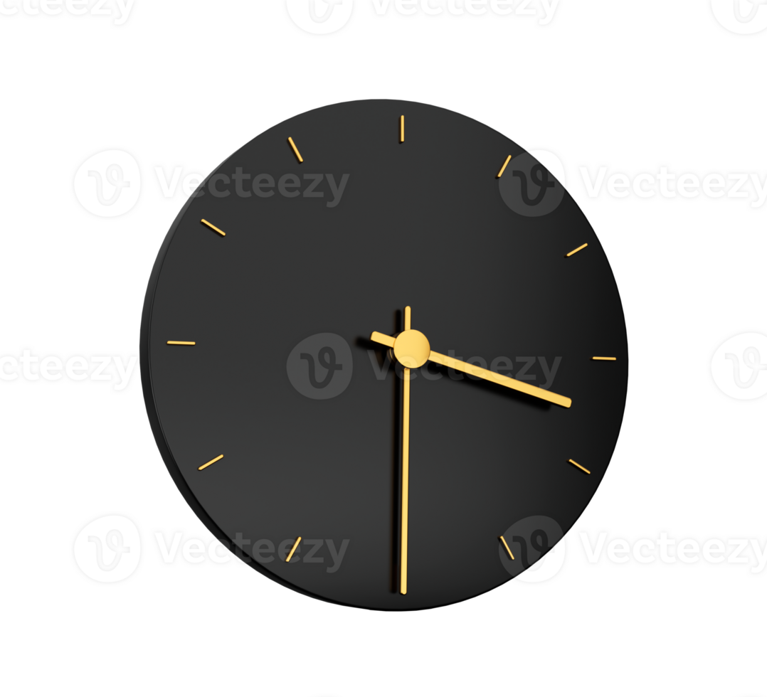 Premium Gold Clock icon half past Three o clock black icon o'clock Time icon Two thirty 3d illustration png