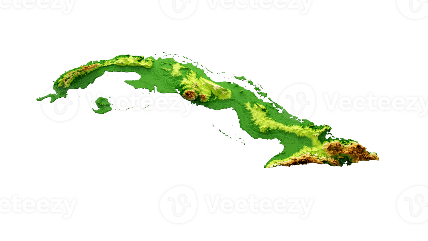 Cuba Map Shaded relief Color Height map 3d illustration png
