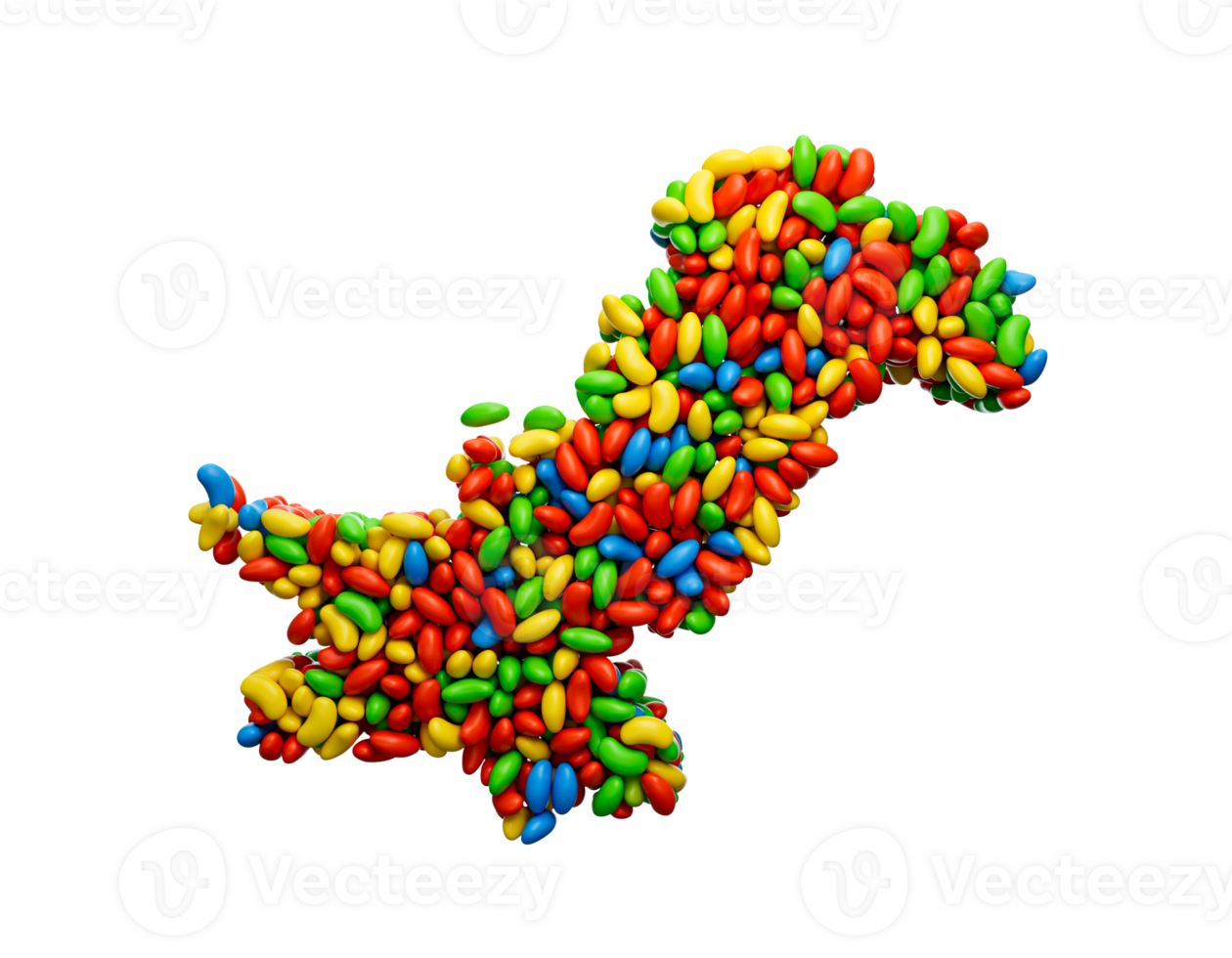 pakistan Karta tecken, jellybeans smaskigt sötsaker färgrik gelé ikon logotyp symbol, 3d illustration png