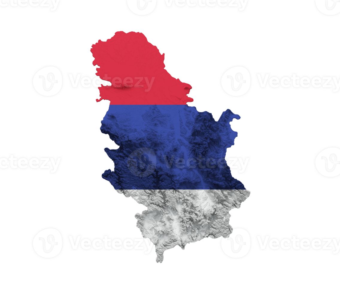 Serbia Map Flag Shaded relief Color Height map 3d illustration png