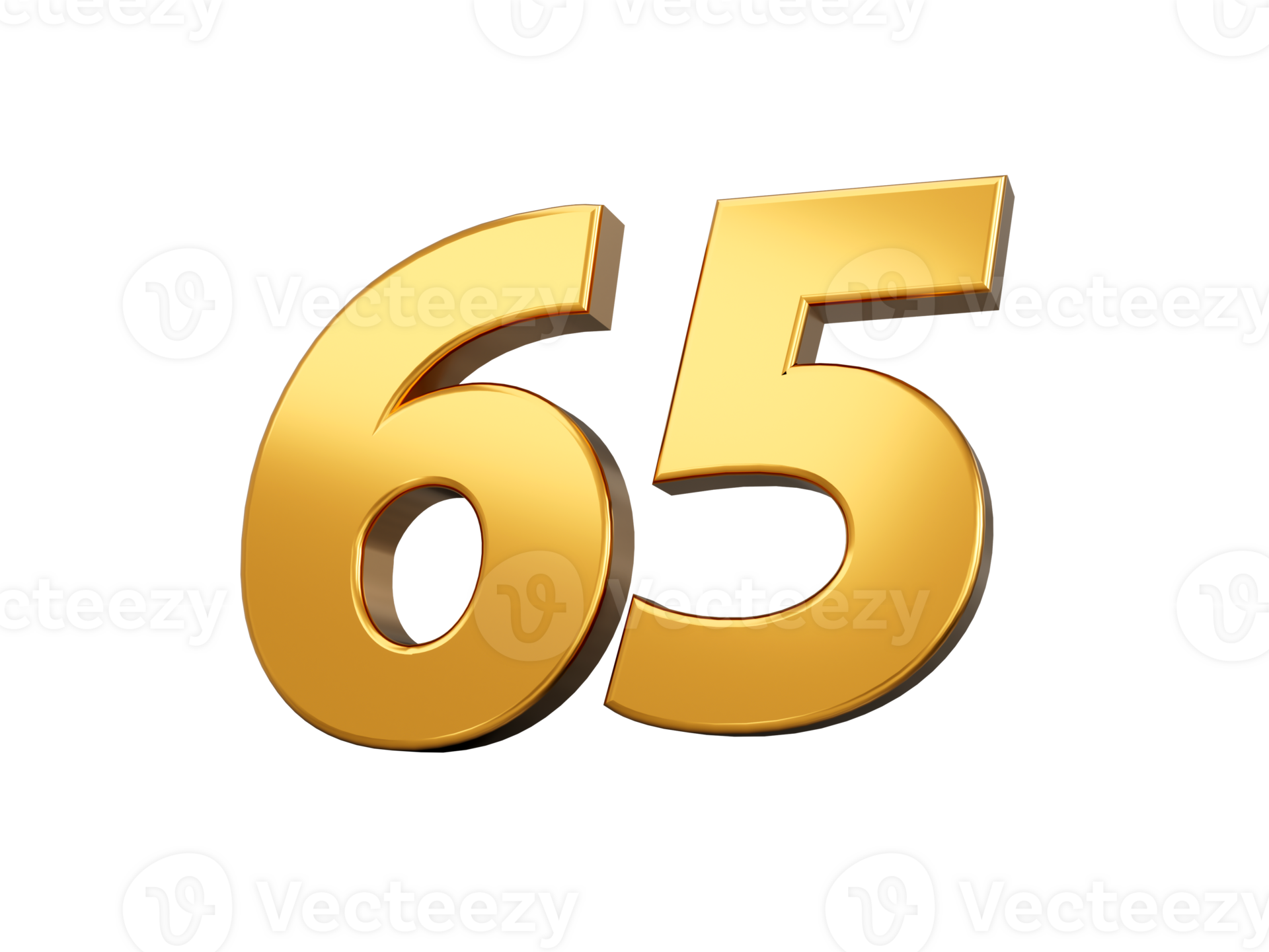 Gold number 65 Sixty five shiny 3d number made of gold 3d illustration