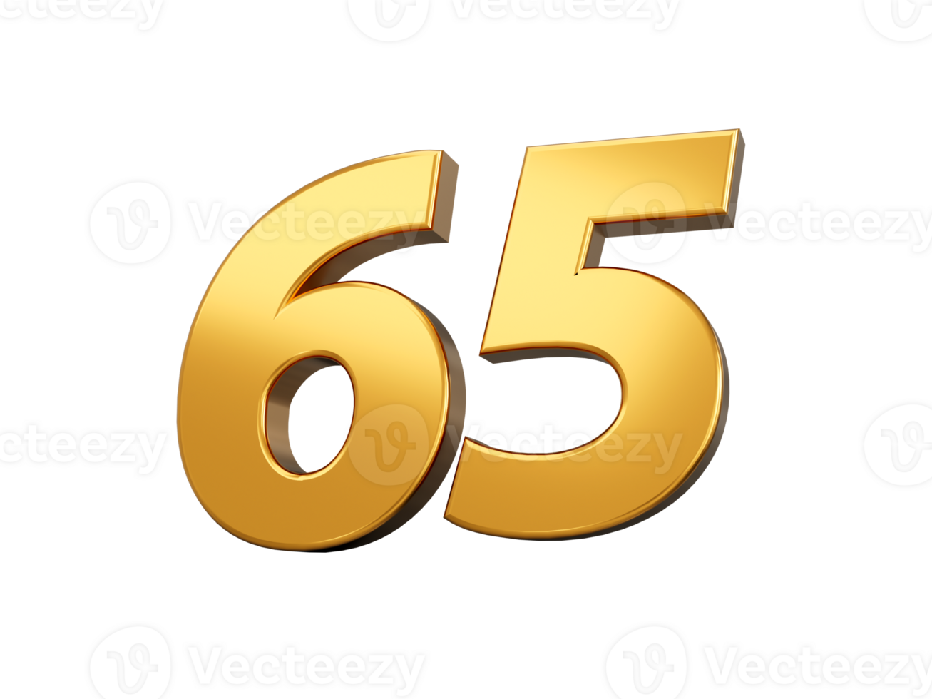 Gold number 65 Sixty five. shiny 3d number made of gold 3d illustration png