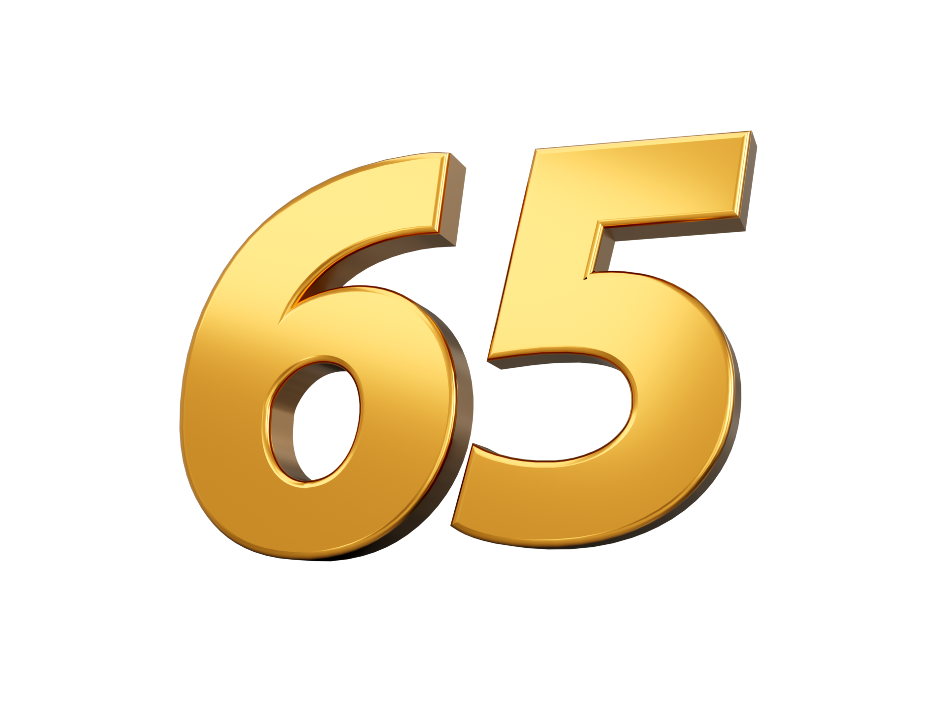 Gold number 65 Sixty five. shiny 3d number made of gold 3d illustration