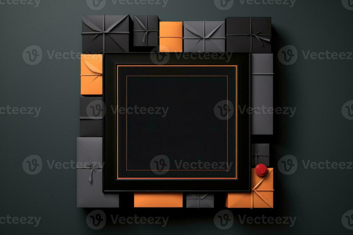 Black Friday banner with gift boxes in top view. Generative AI photo
