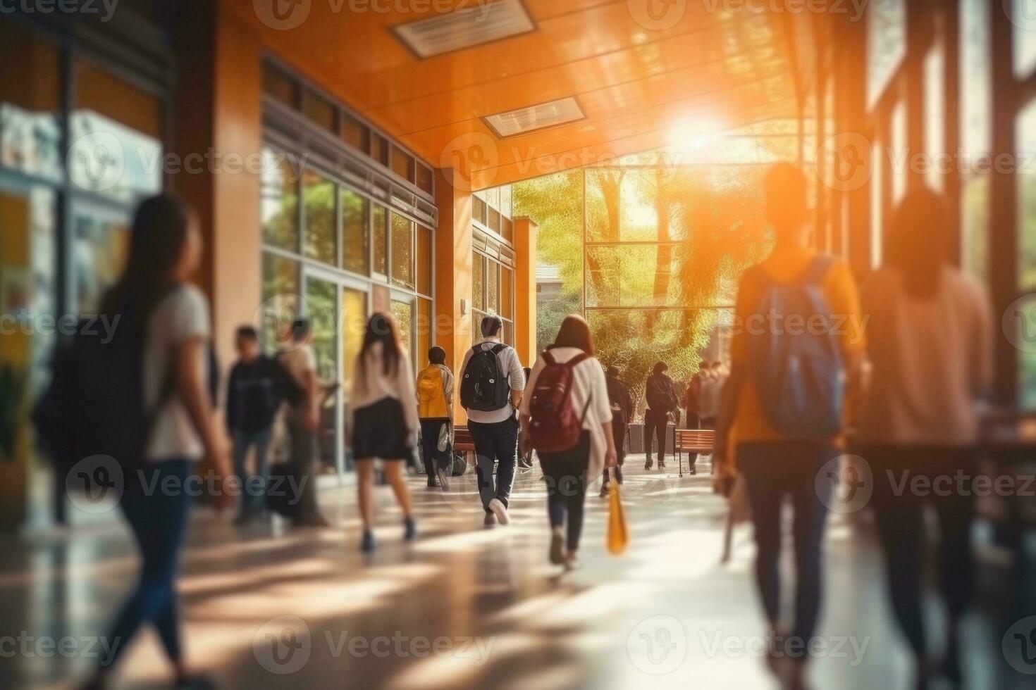 Photo blurry, Abstract Image of student People Walking on the school. Generative AI