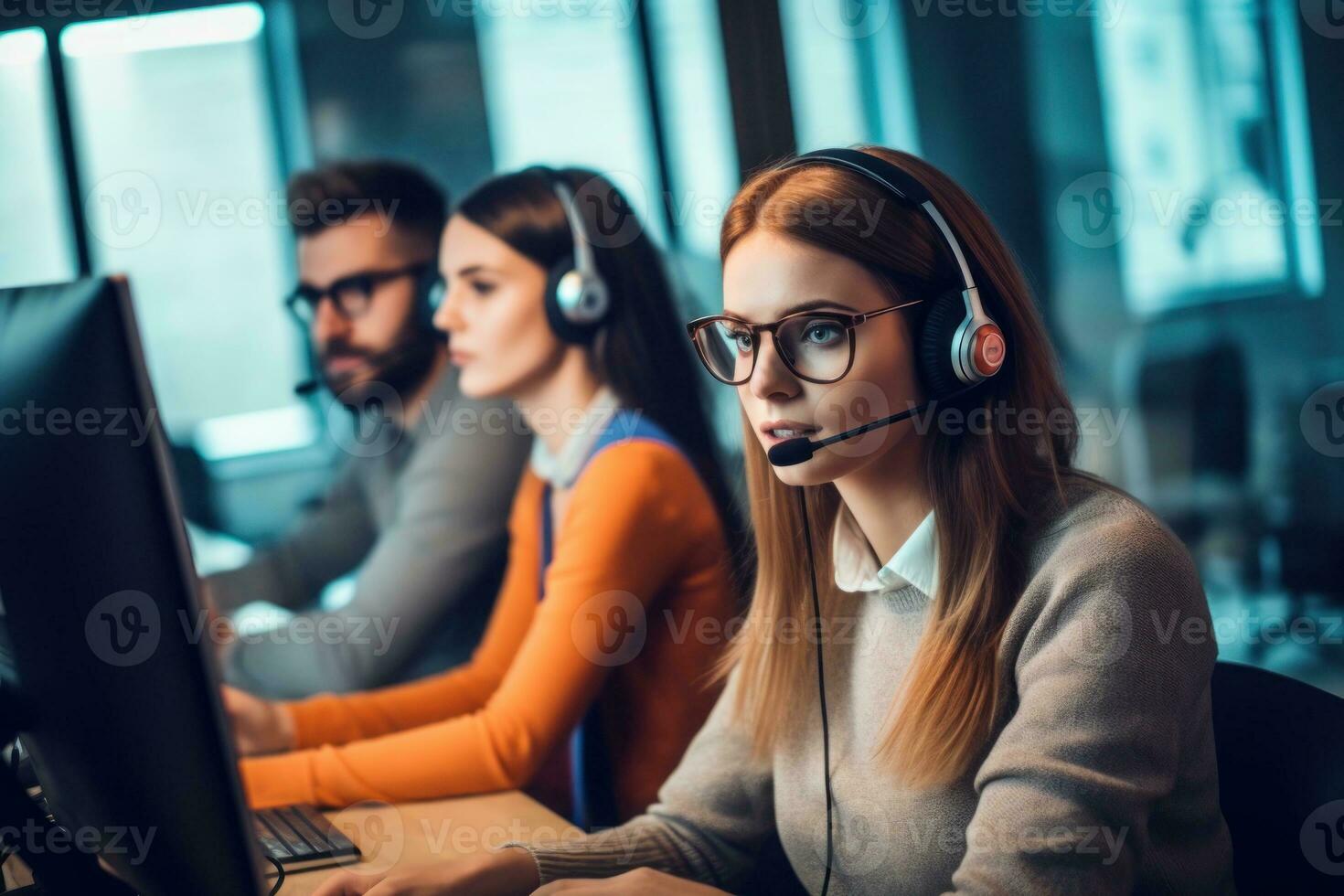 technical support agents call in progress using computer explaining the issues. Generative AI photo