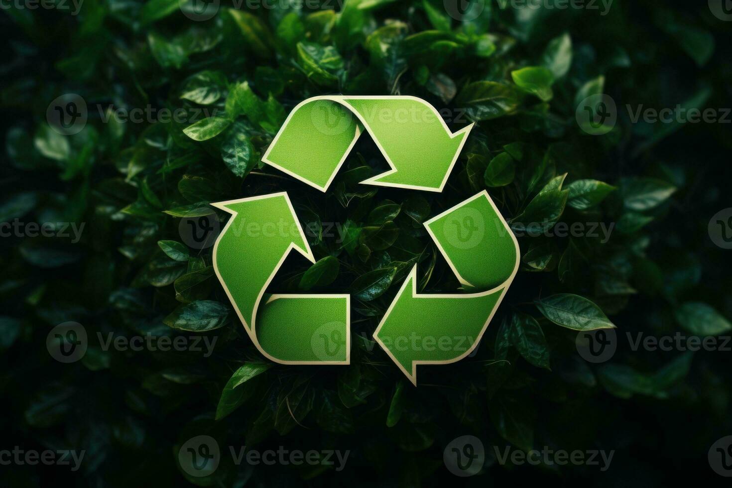 Recycling symbol made from nature, green leaves and plants. Generative AI photo