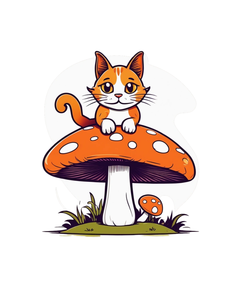 AI Generative Mushroom Lover Cat Clipart Illustration for Print on Demand Business is Also perfect for any other project png