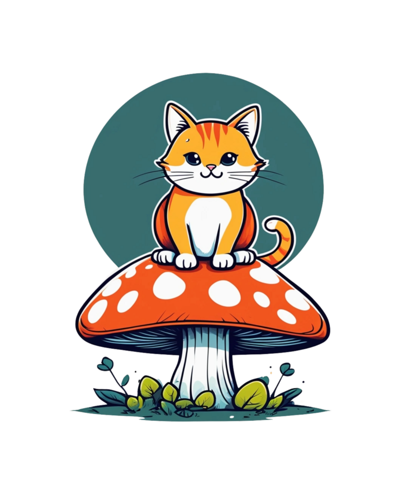 AI Generative Mushroom Lover Cat Clipart Illustration for Print on Demand Business is Also perfect for any other project png