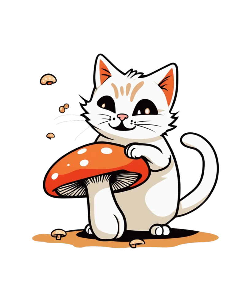AI Generative Mushroom Lover Cat Clipart Illustration for Print on Demand Business is Also perfect for any other project png
