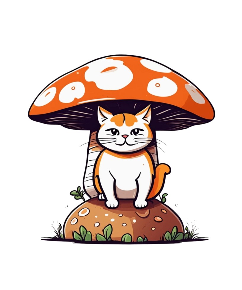 AI Generative Mushroom Lover Cat Clipart Illustration for Print on Demand Business is Also perfect for any other project png