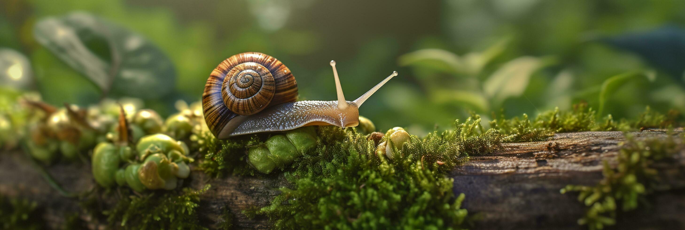 A Journey Through the Forest. Close-up of a Snail in the Forest with Natural Background. AI Generative photo