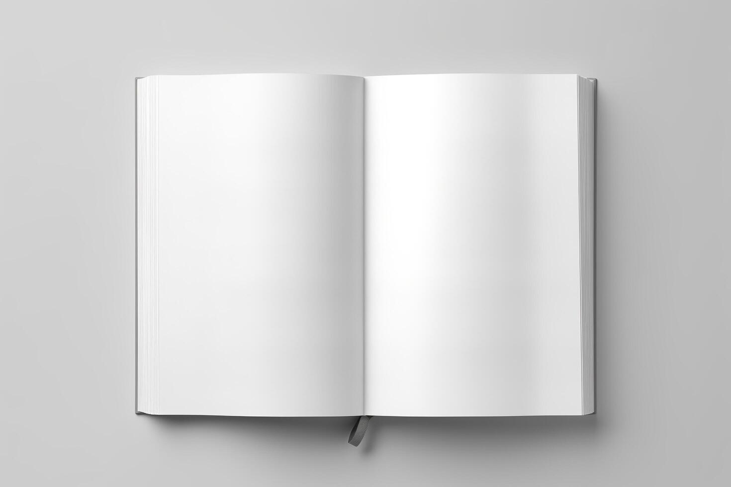 Blank opened book mockup, top view, isolated on white background. Generative AI photo