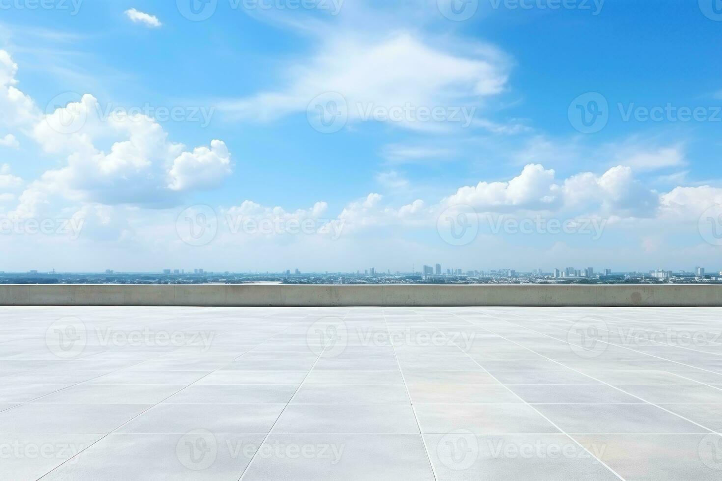 AI Generated Blue Sky Background Cloud Horizon with Empty Concrete Floor. Generative AI photo