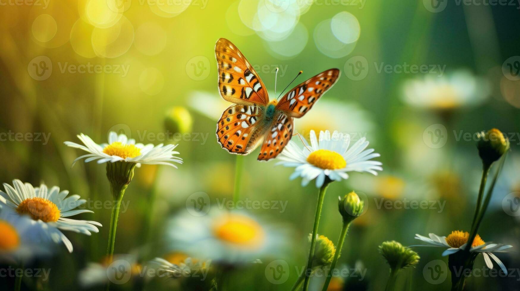 Close up High-resolution image of butterfly on daisy flower. Generative AI photo