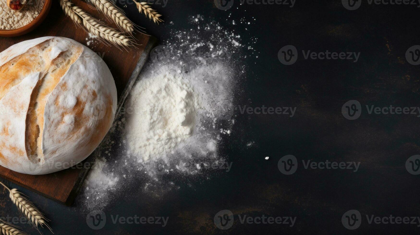 Layout for bread flour ingredients food photography texture banner detailed. Generative AI photo