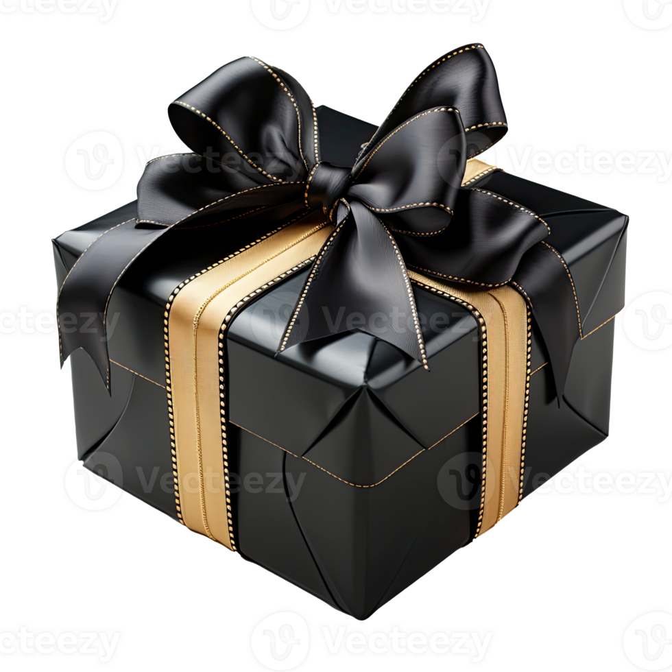 Elegant Black Gift Box with Gold Ribbon isolated on a transparent background, AI Generative png
