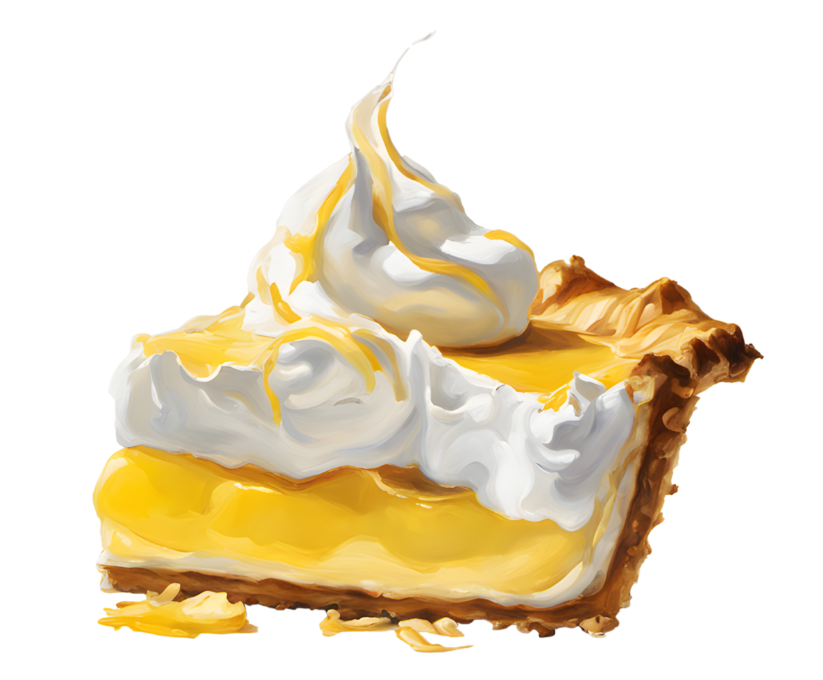 Watercolor Piece of lemon Cream pie cheese cake with whipped cream illustration. AI Generated png