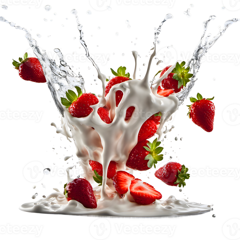 Fresh Strawberry with Milk Splash. AI Generated png
