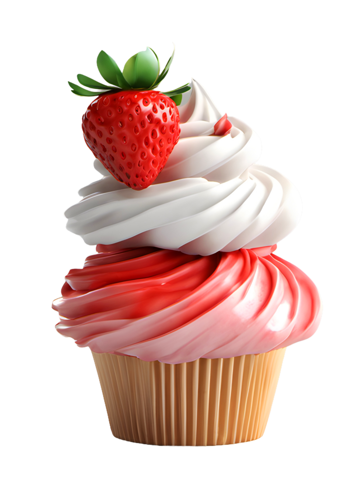 hausgemacht Bäckerei Erdbeere Cupcake mit Belag ausgepeitscht Creme. ai generiert png