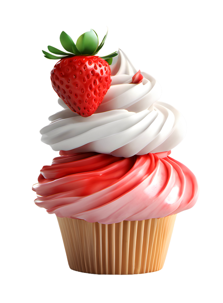 Homemade bakery Strawberry Cupcake with topping whipped cream. AI