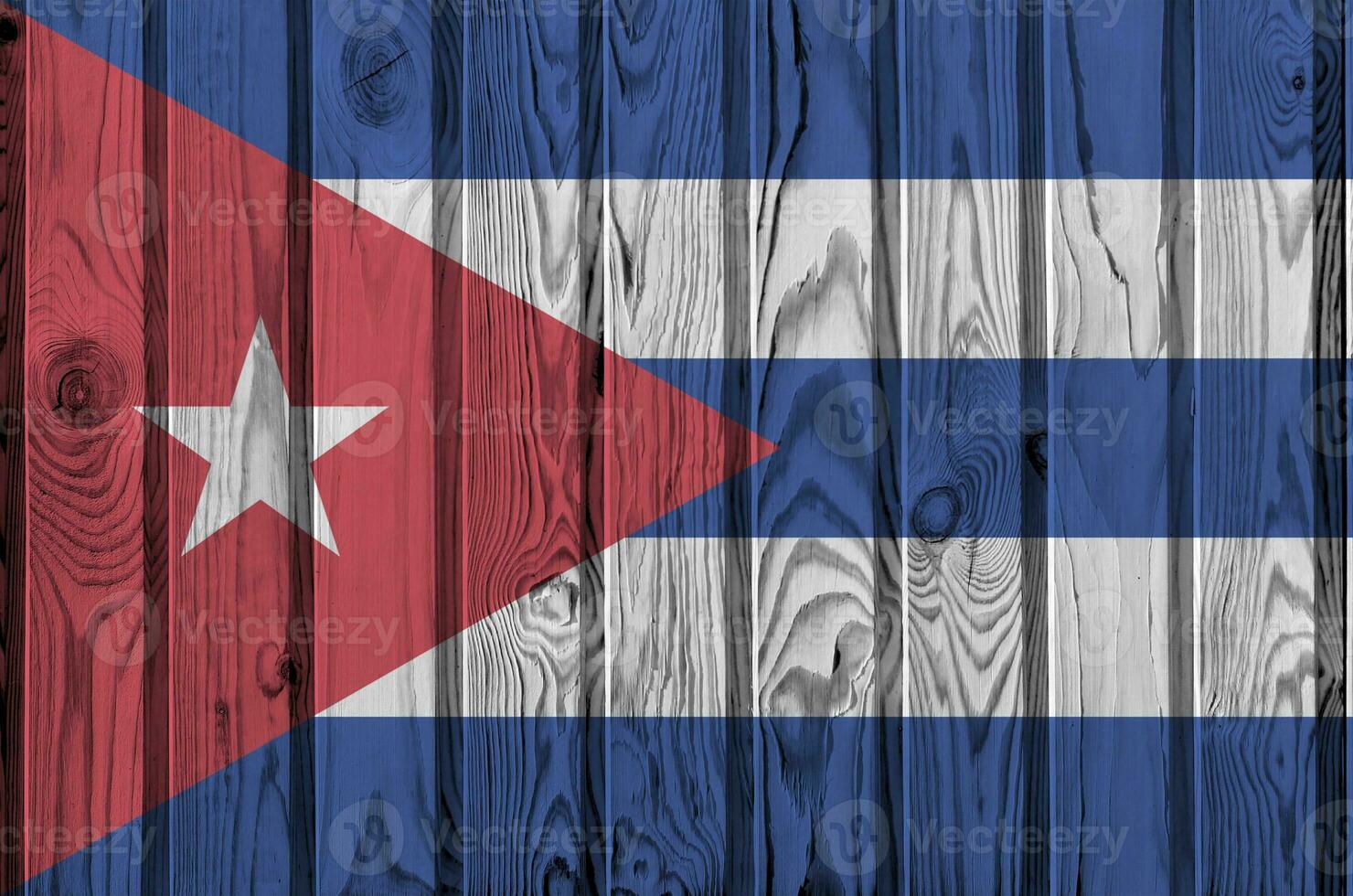 Cuba flag depicted in bright paint colors on old wooden wall. Textured banner on rough background photo