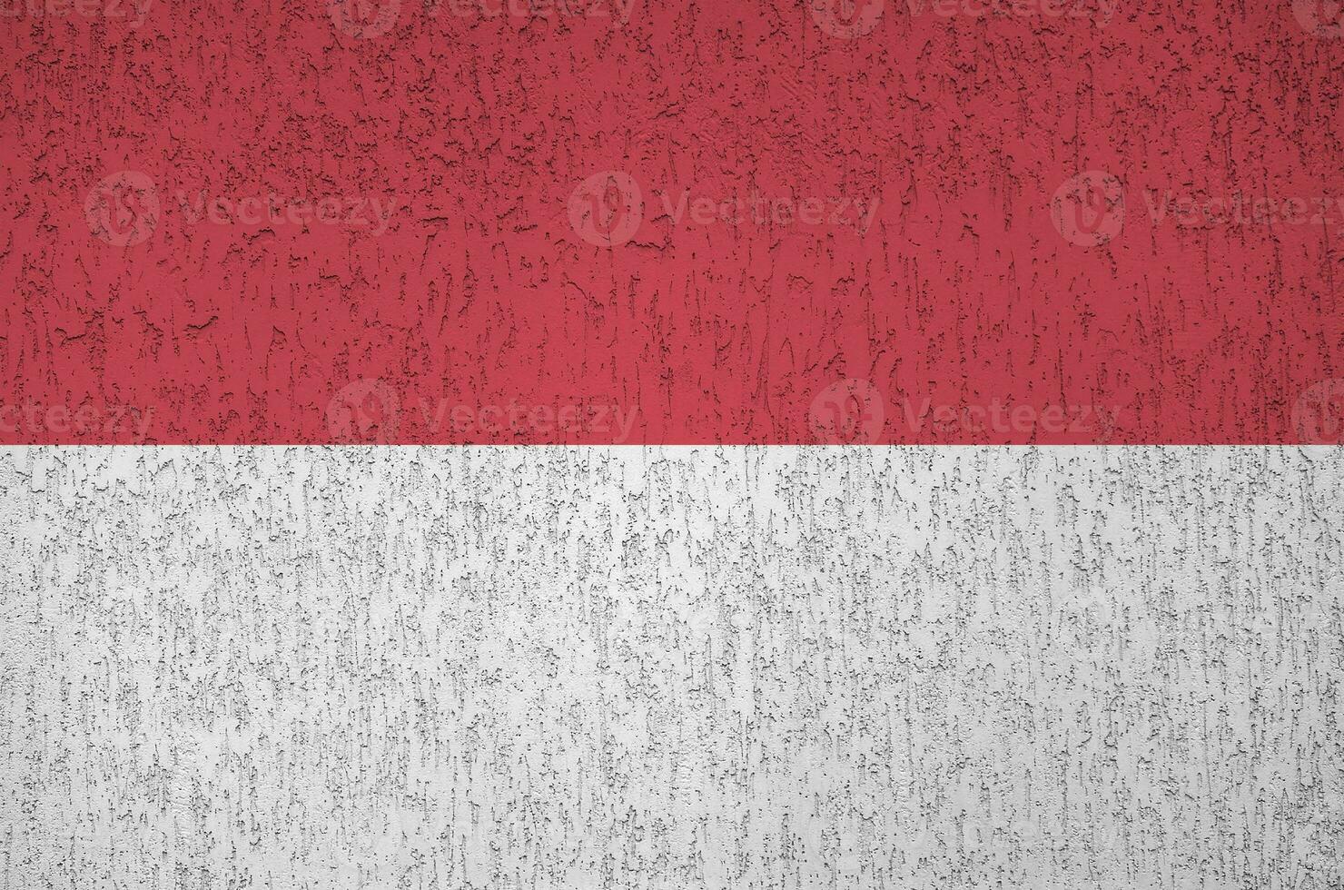 Monaco flag depicted in bright paint colors on old relief plastering wall. Textured banner on rough background photo