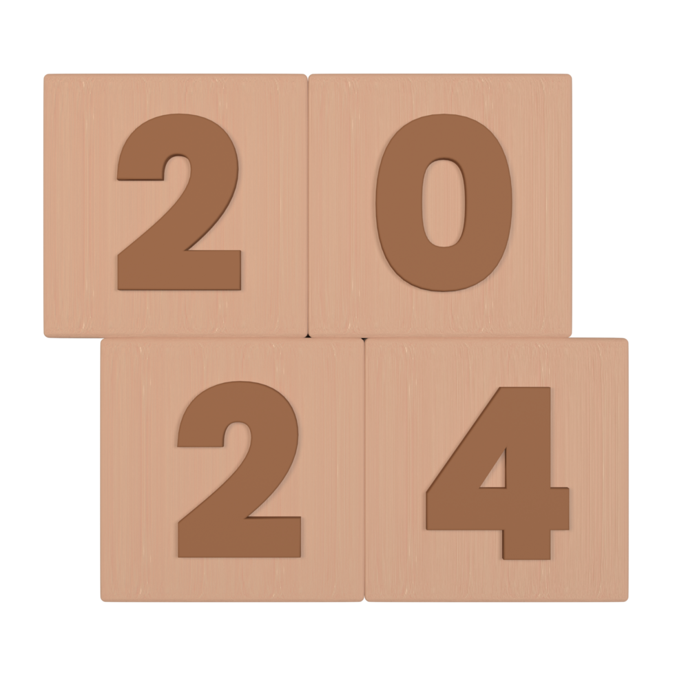 Wooden blocks with the year 2024 png