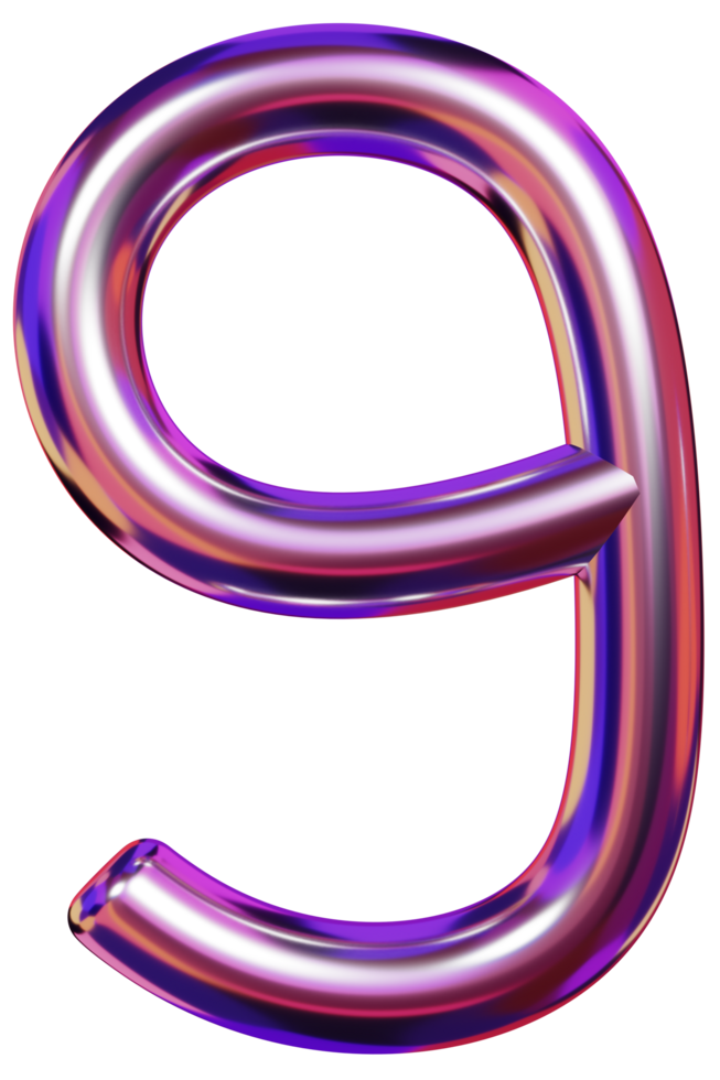 3D Iridescent Number Nine design png
