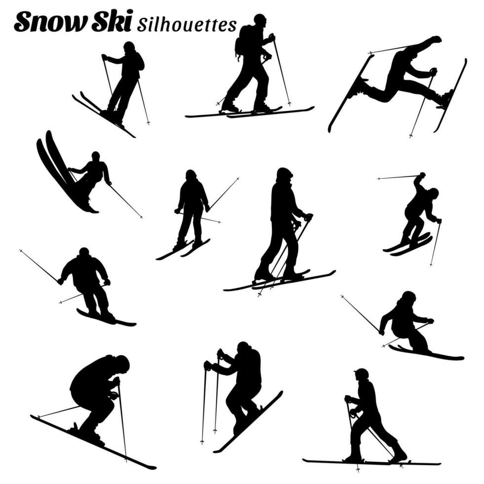 Collection of Silhouette illustrations of snow ski vector