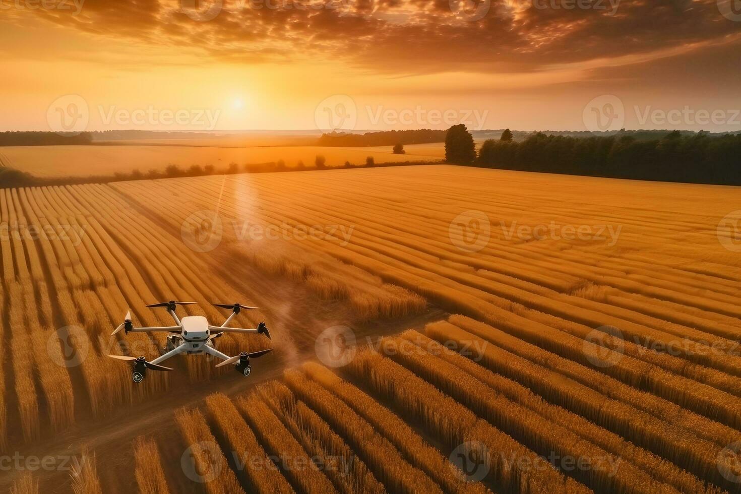 zumbido volador terminado el campo. inteligente agricultura revisado. neural red ai generado foto