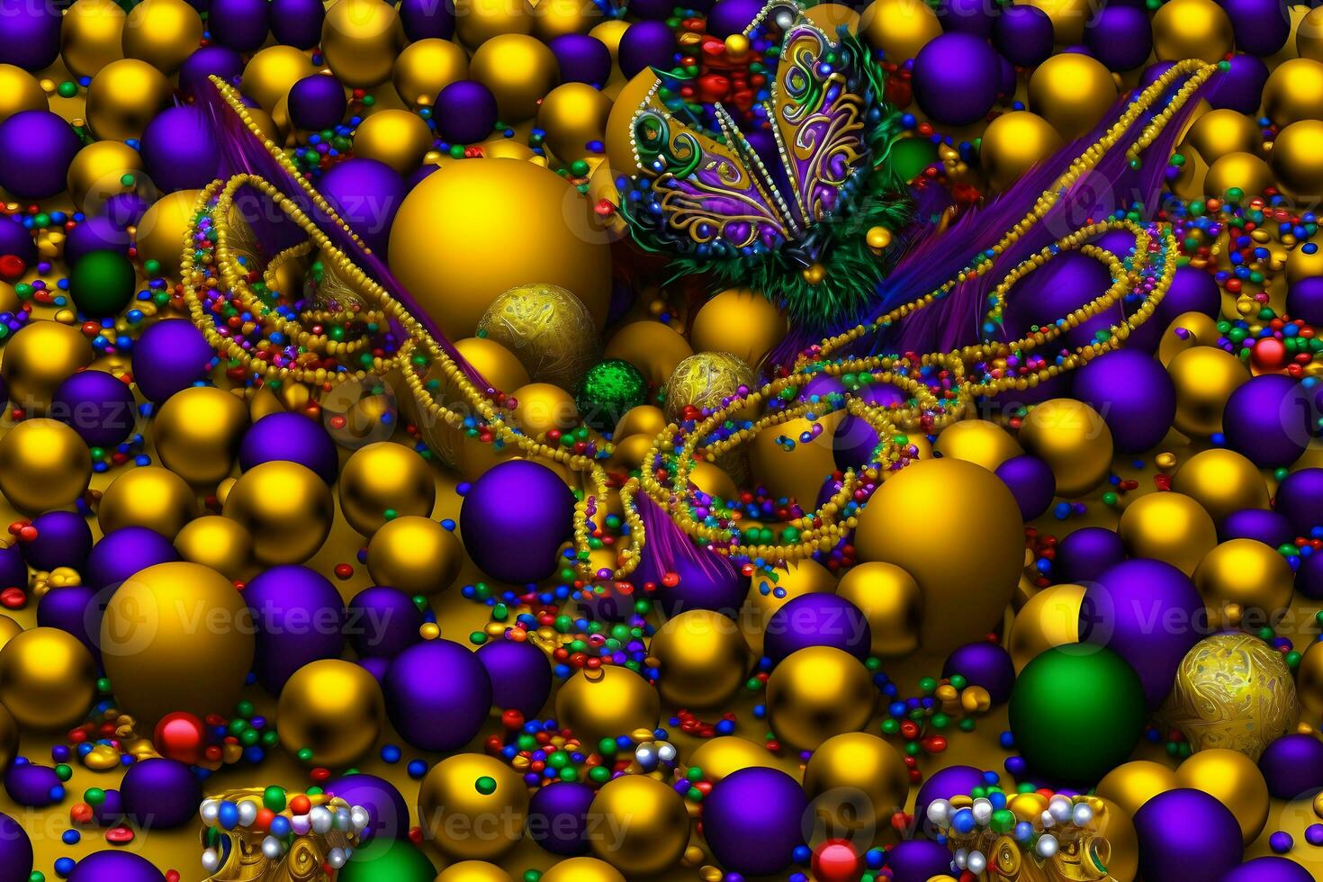 Mardi Gras Masks and Mardi Gras Beads Background. Neural network AI generated photo