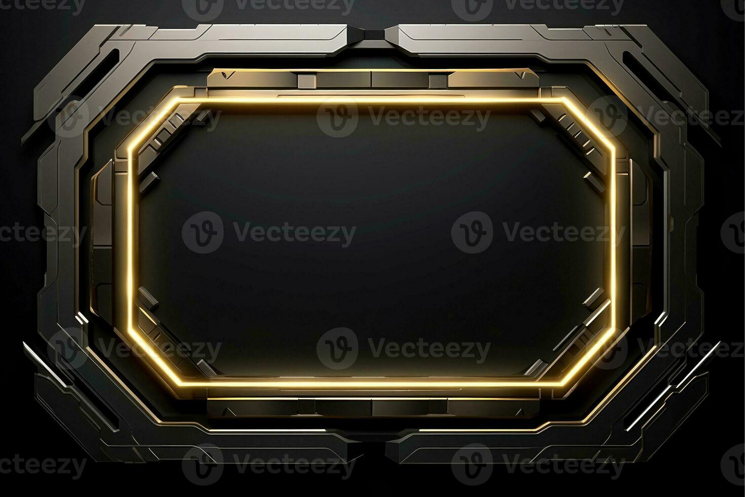Abstract high tech black border, futuristic technology background, Generative AI photo