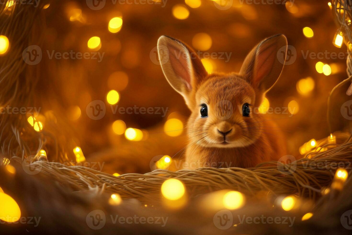 Close-up of cute rabbit with beautiful bokeh background, Generative AI photo