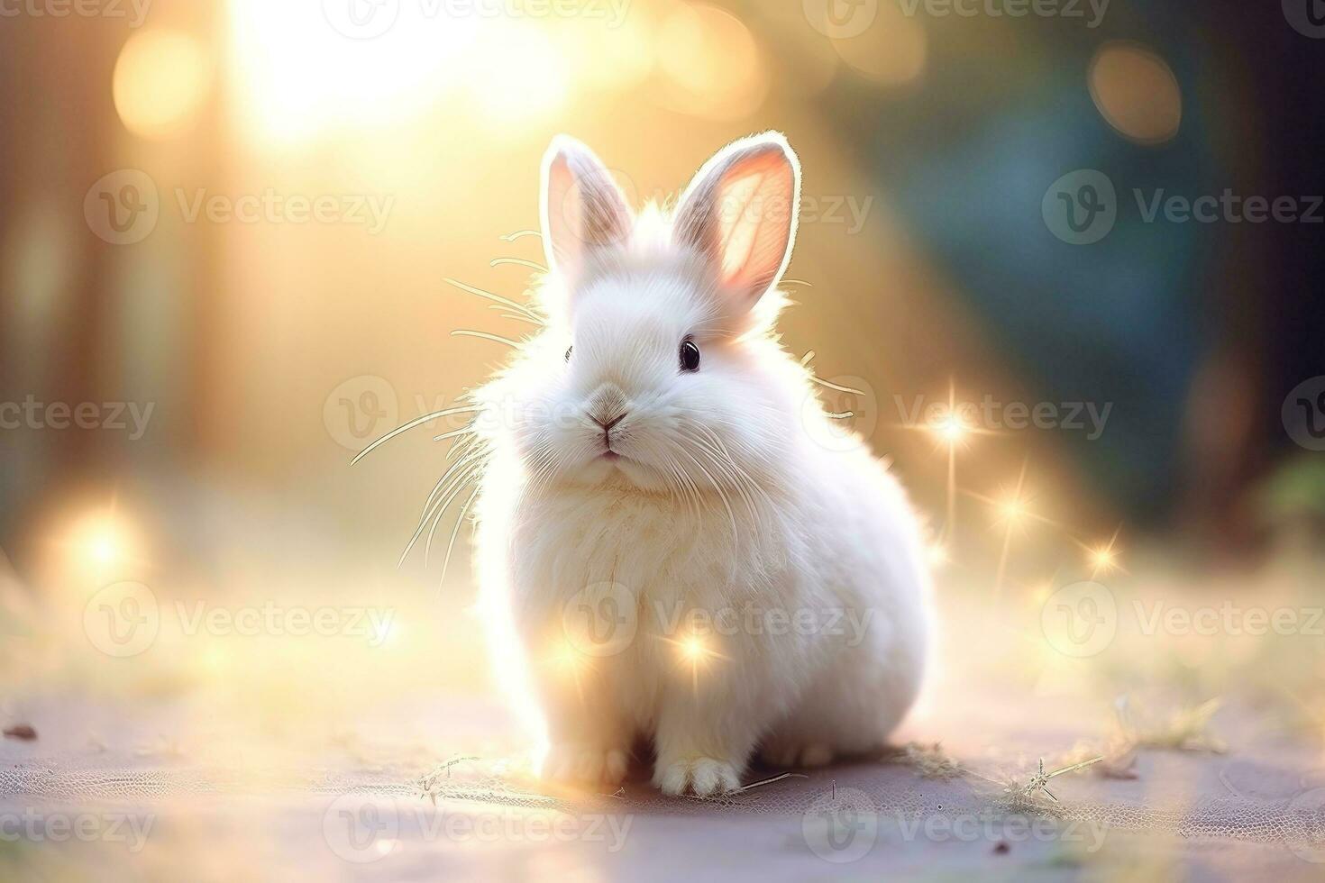 Close-up of cute rabbit with beautiful bokeh background, Generative AI photo