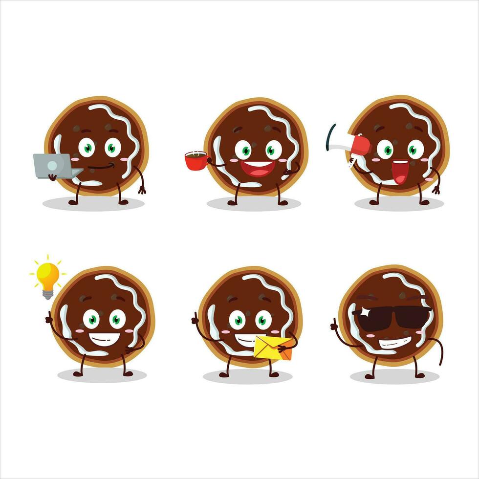 Cookies with jam cartoon character with various types of business emoticons vector