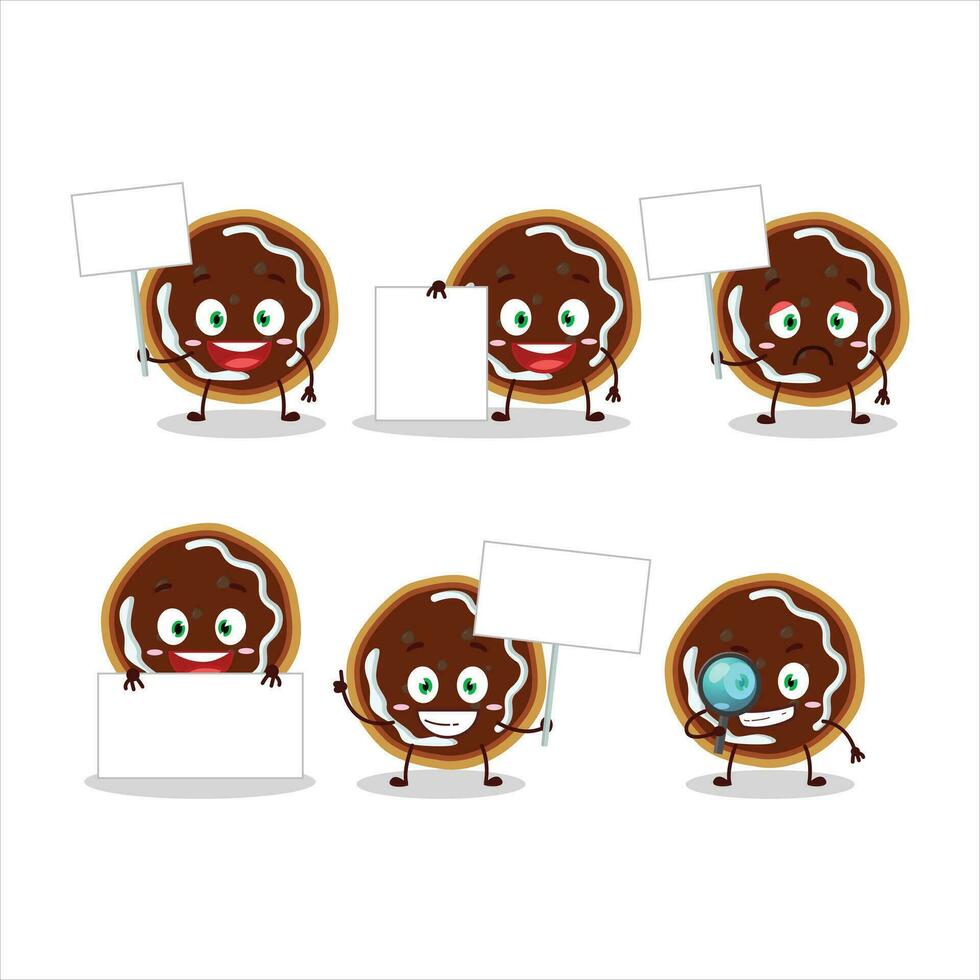Cookies with jam cartoon character bring information board vector