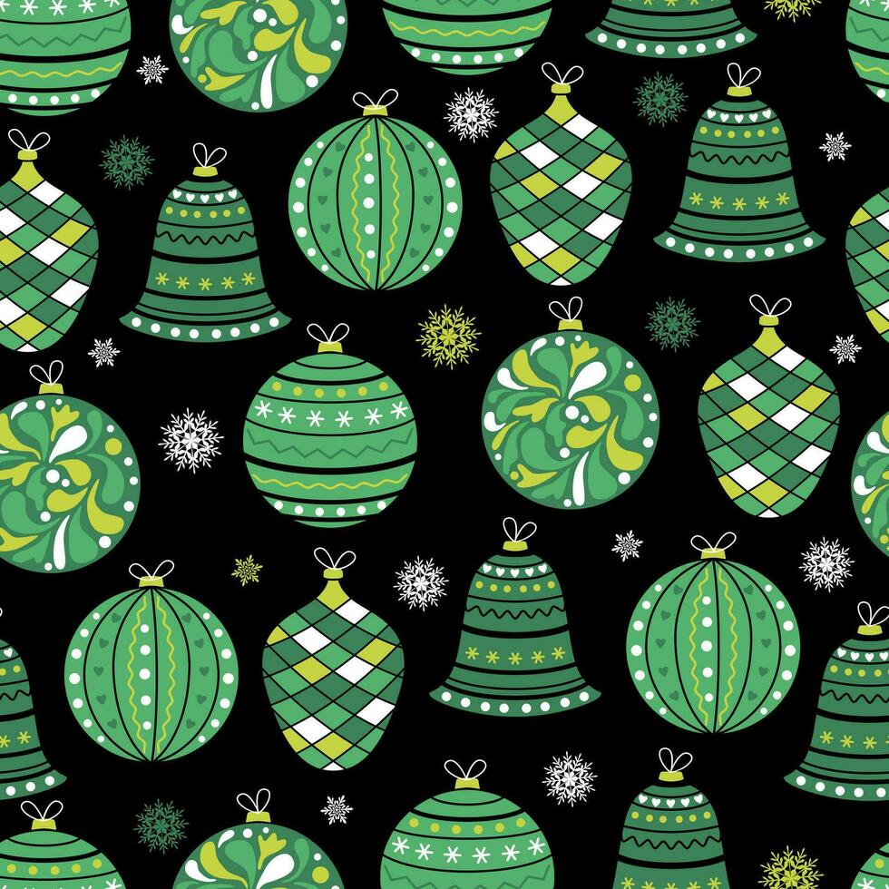Christmas seamless background with balls and snowflakes on a black  background. Perfect for holiday invitations, winter greeting cards, wallpaper and gift paper vector