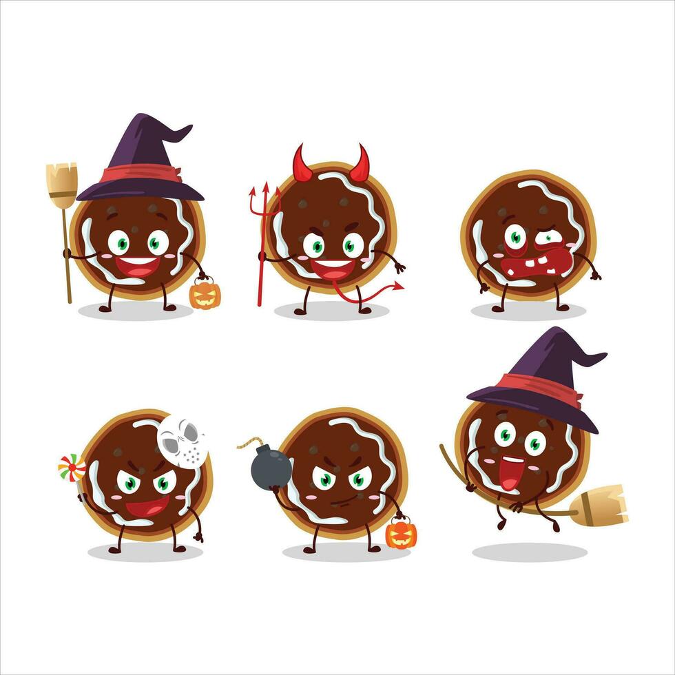 Halloween expression emoticons with cartoon character of cookies with jam vector