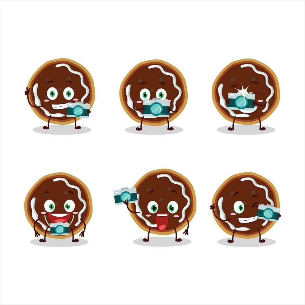 Photographer profession emoticon with cookies with jam cartoon character vector