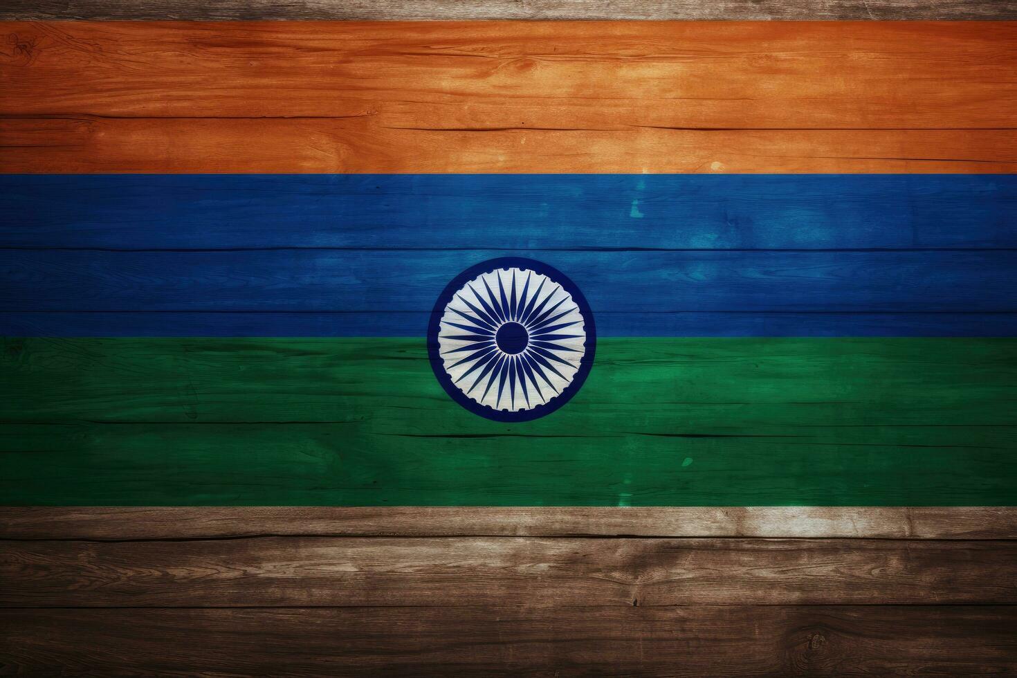 India bandera pintado en antiguo madera tablón textura antecedentes. nacional bandera de India, India bandera en madera textura antecedentes concepto, ai generado foto