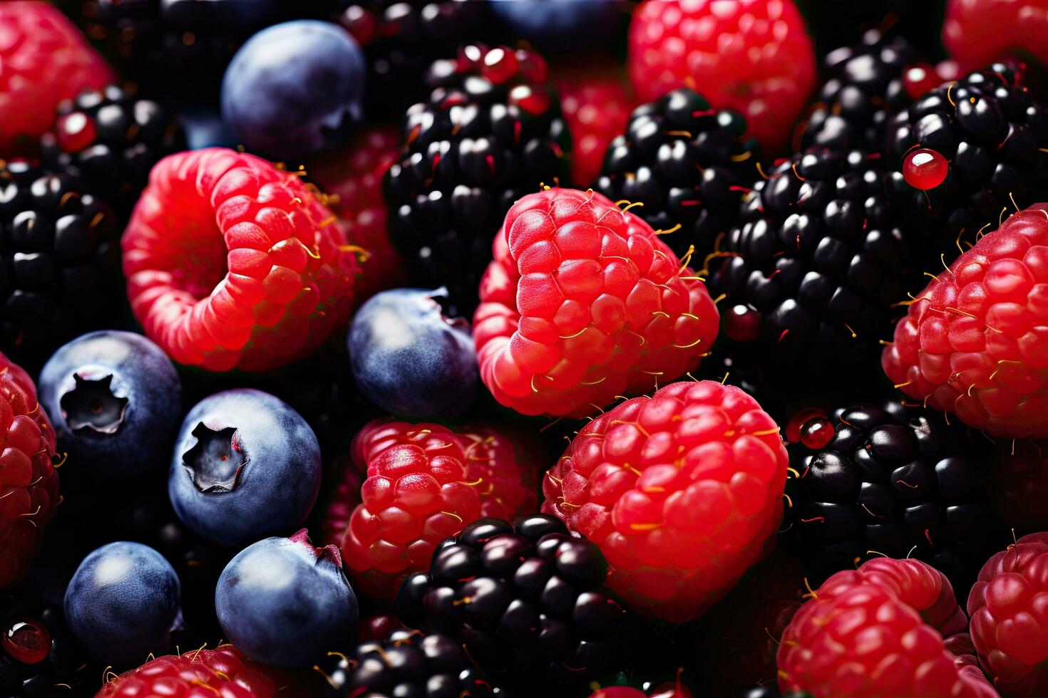 Blackberry, raspberry and blueberry background. Shallow dof, Raspberry, blueberry, blackberry, strawberry and raspberry background, AI Generated photo