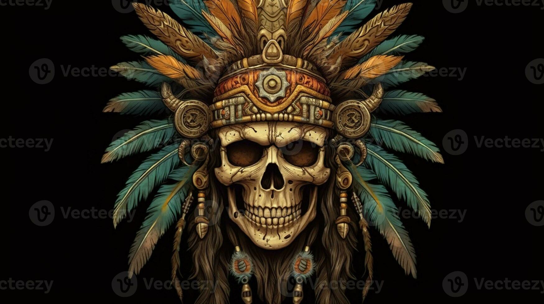 tribal shaman skull, digital art illustration, Generative AI photo