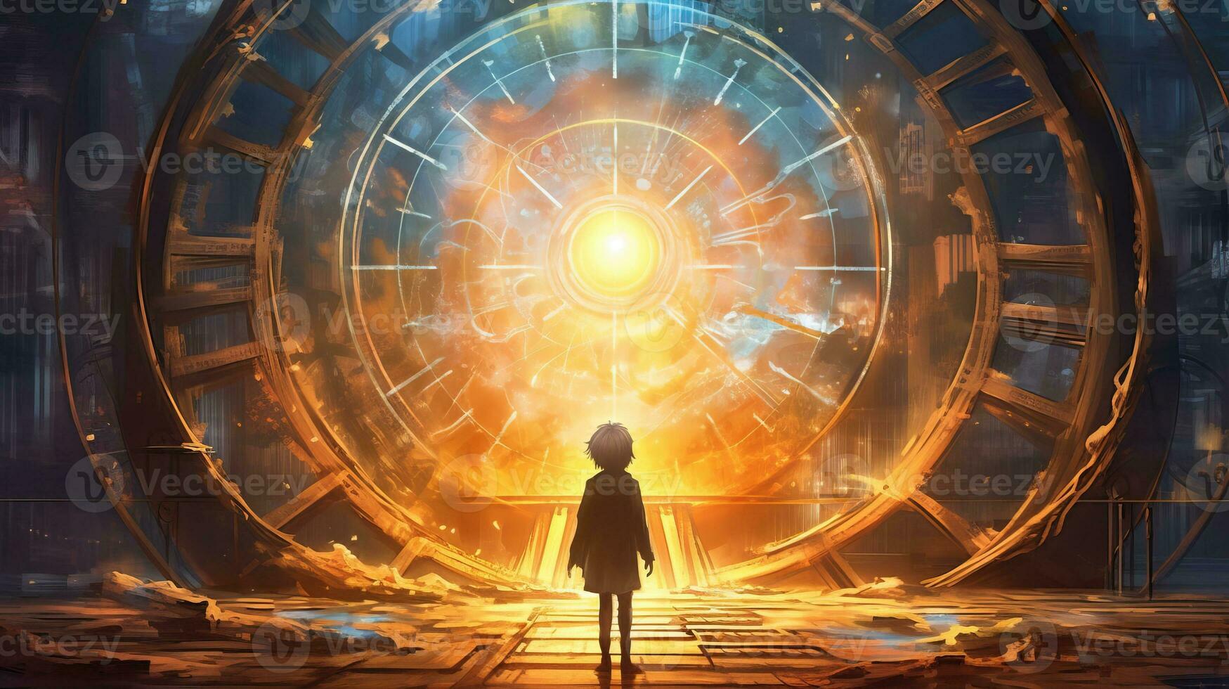 time traveler depict a visionary figure, digital art illustration, Generative AI photo