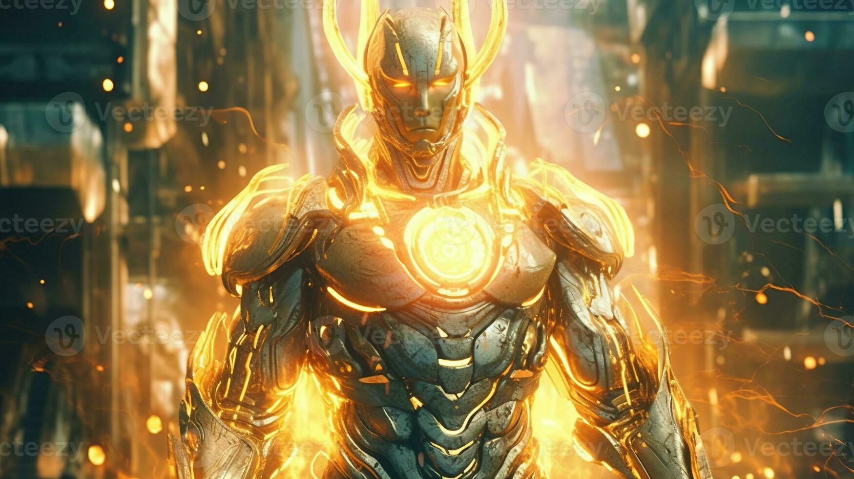 philosophical super villain has nuclear powers, digital art illustration, Generative AI photo