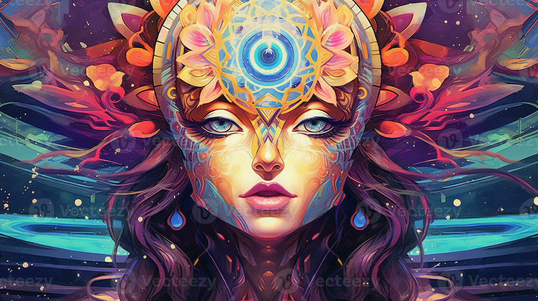 third eye wakening depict, digital art illustration, Generative AI photo