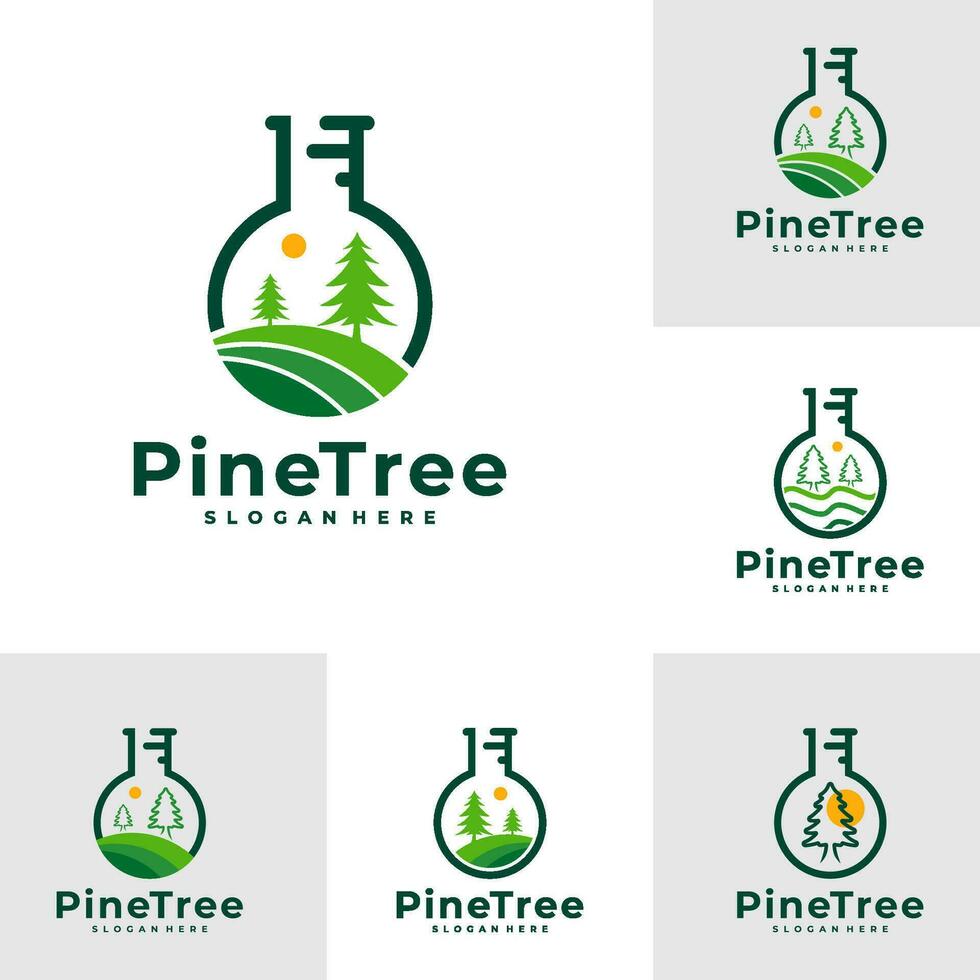 Set of Pine Tree with Lab logo design vector. Creative Pine Tree logo concepts template vector