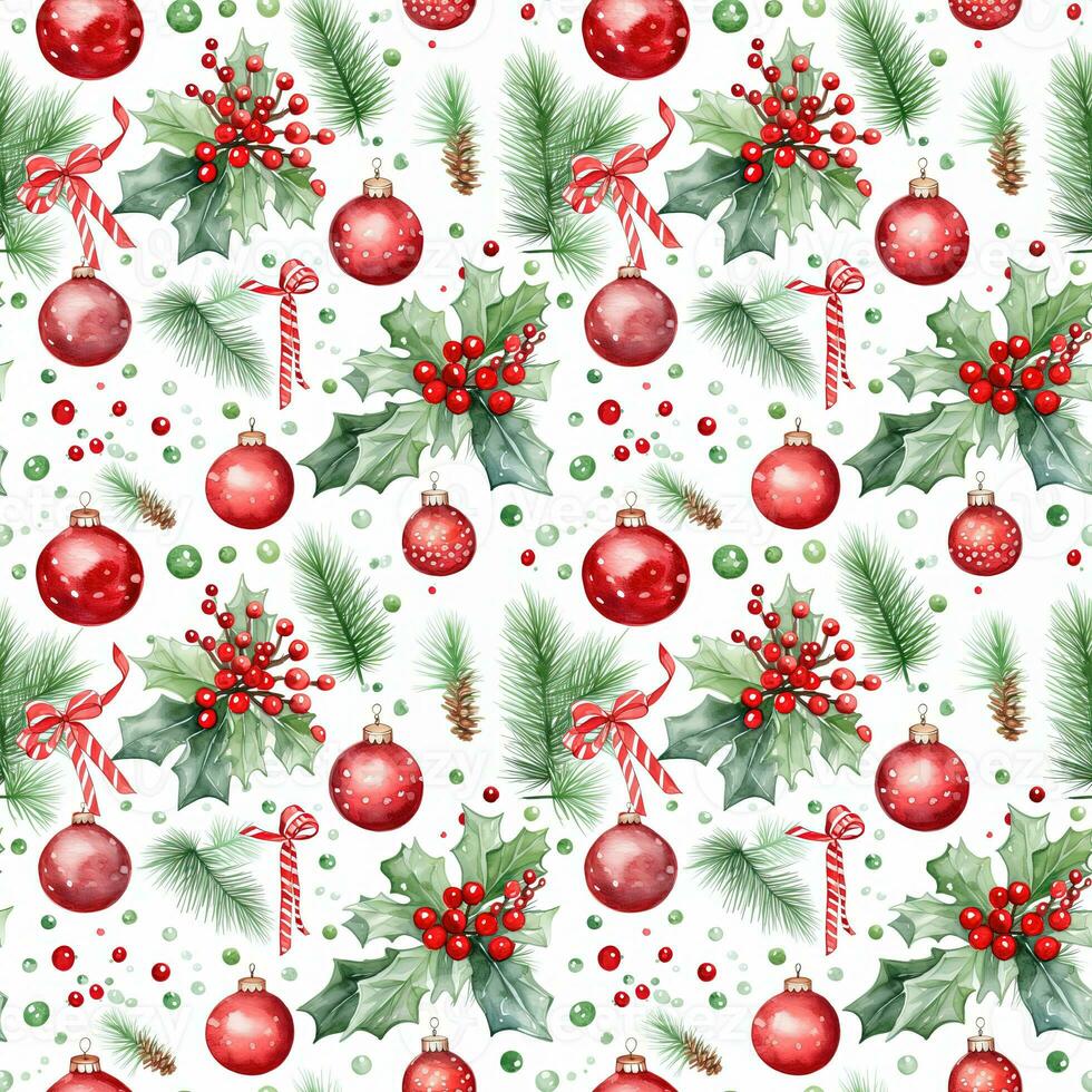 Watercolor Christmas seampless pattern. Perfect as digital paper, wrapping paper, fabric, wallpaper, scrapbooking photo