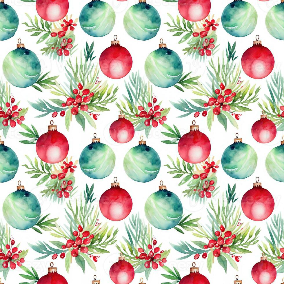 Watercolor Christmas seampless pattern. Perfect as digital paper, wrapping paper, fabric, wallpaper, scrapbooking photo