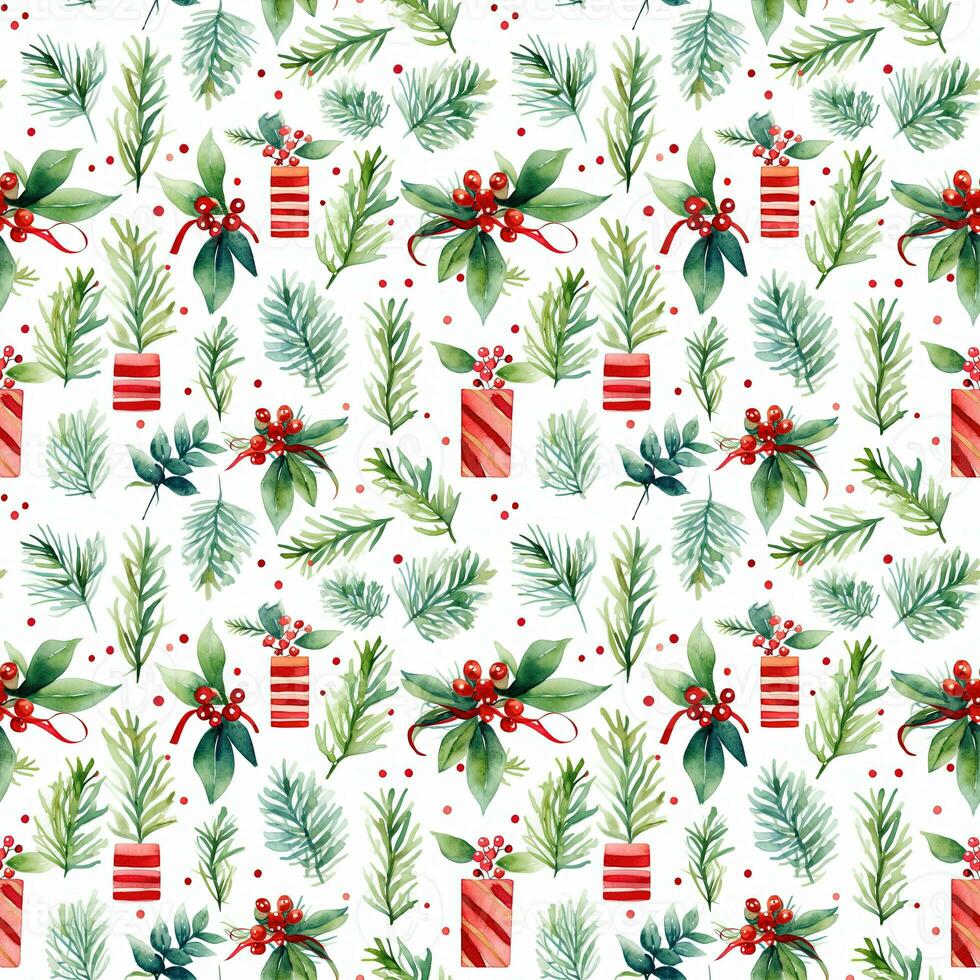 Watercolor Christmas seampless pattern. Perfect as digital paper, wrapping paper, fabric, wallpaper, scrapbooking photo